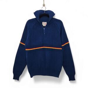 Vintage 70s 80s Campusport Large Neon Stripe Prep Sweater 1/4 Zip